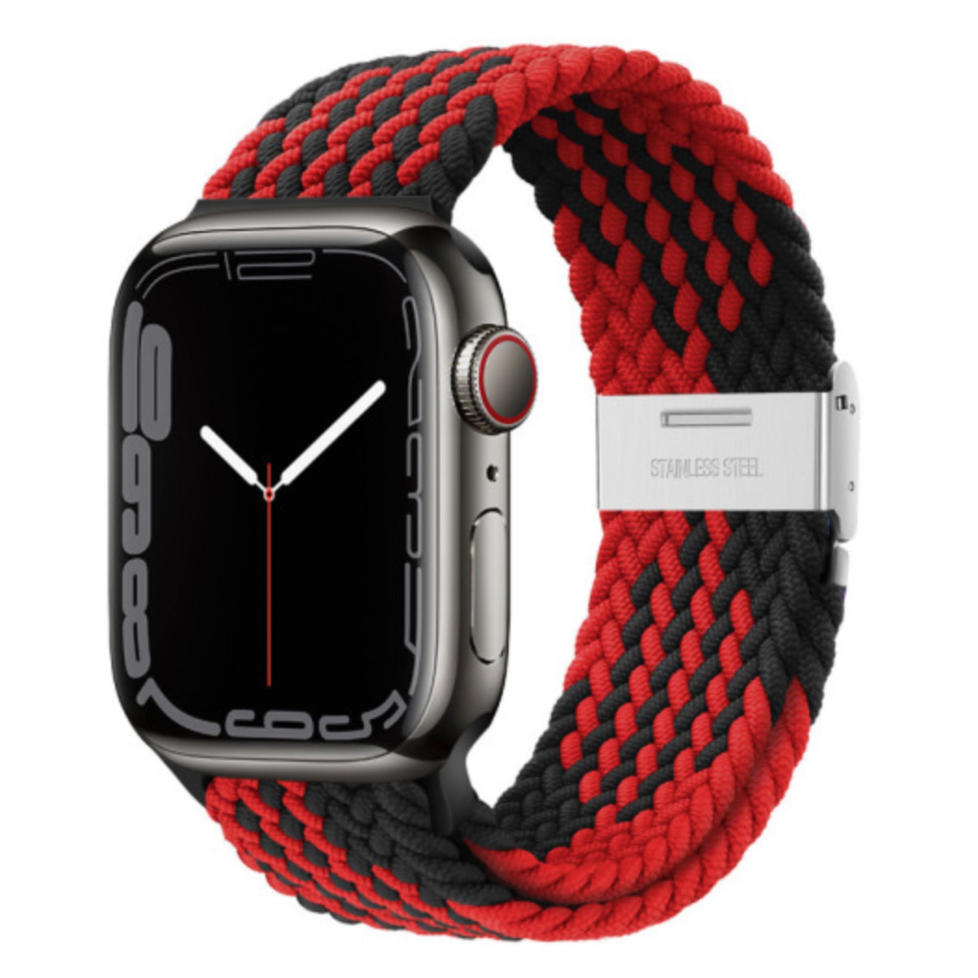 Apple Watch gevlochten loop verstelbaar - black red