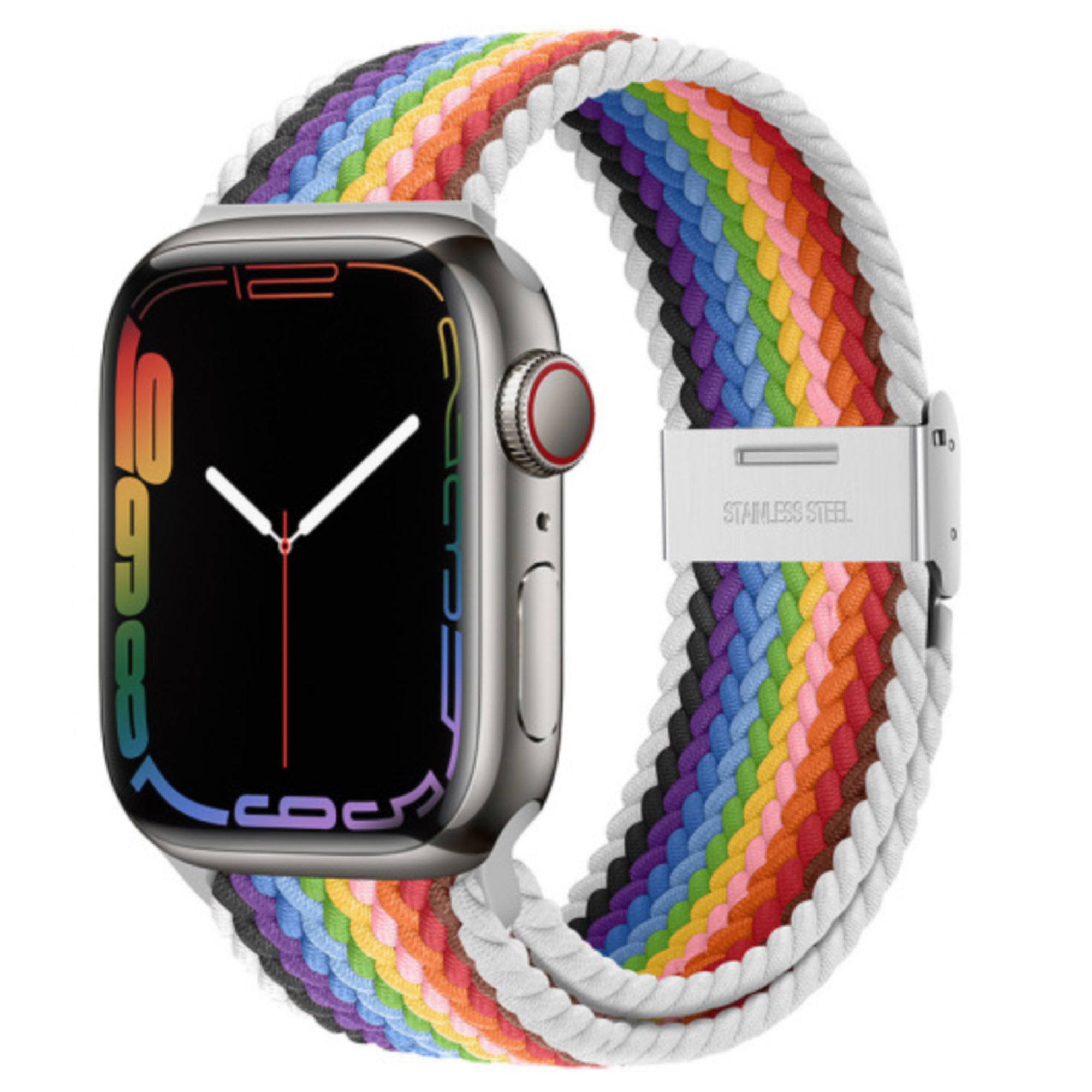 Geflochtene Apple Watch-Schlaufe, verstellbar – Regenbogenweiß