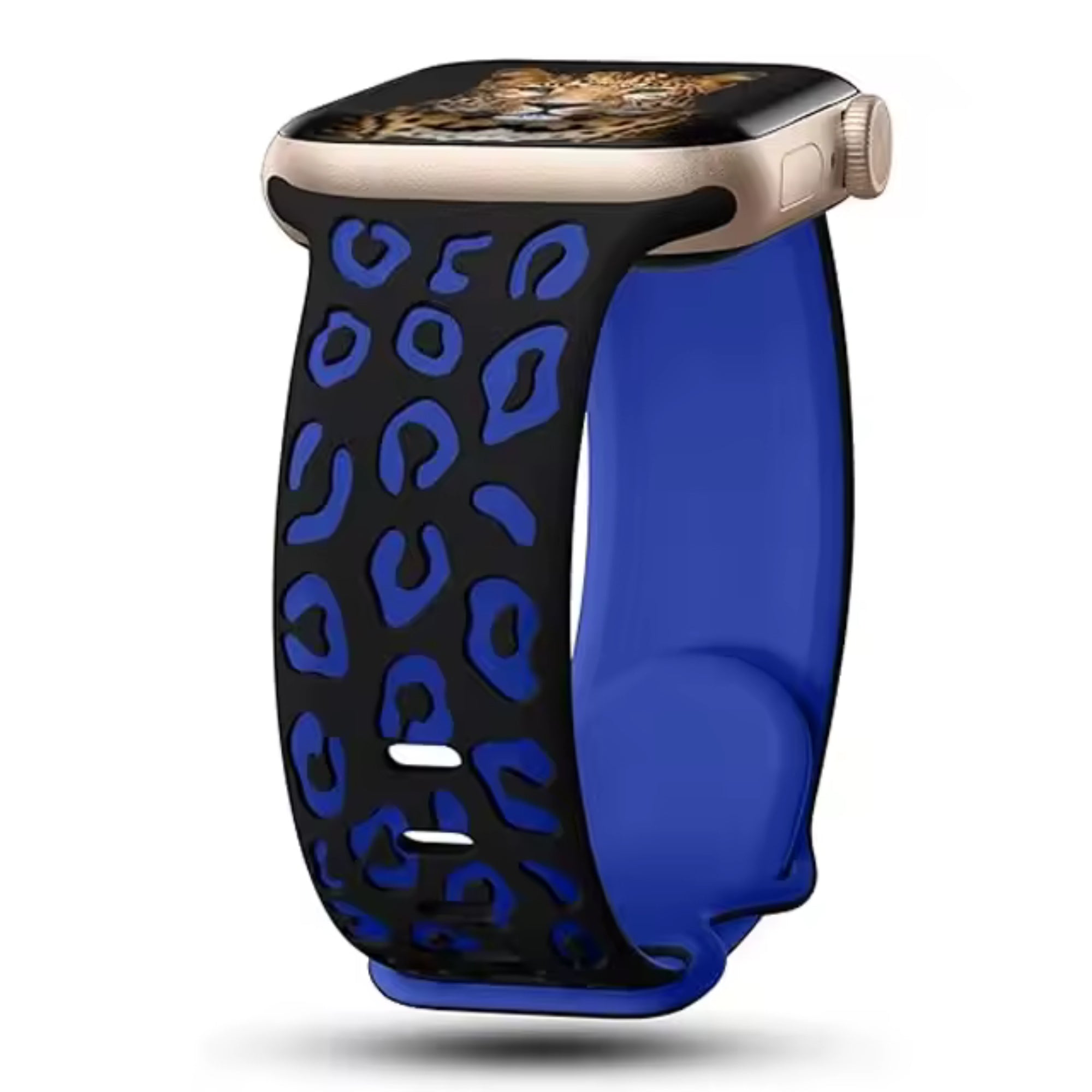 Apple Watch siliconen panter bandje - zwart blauw