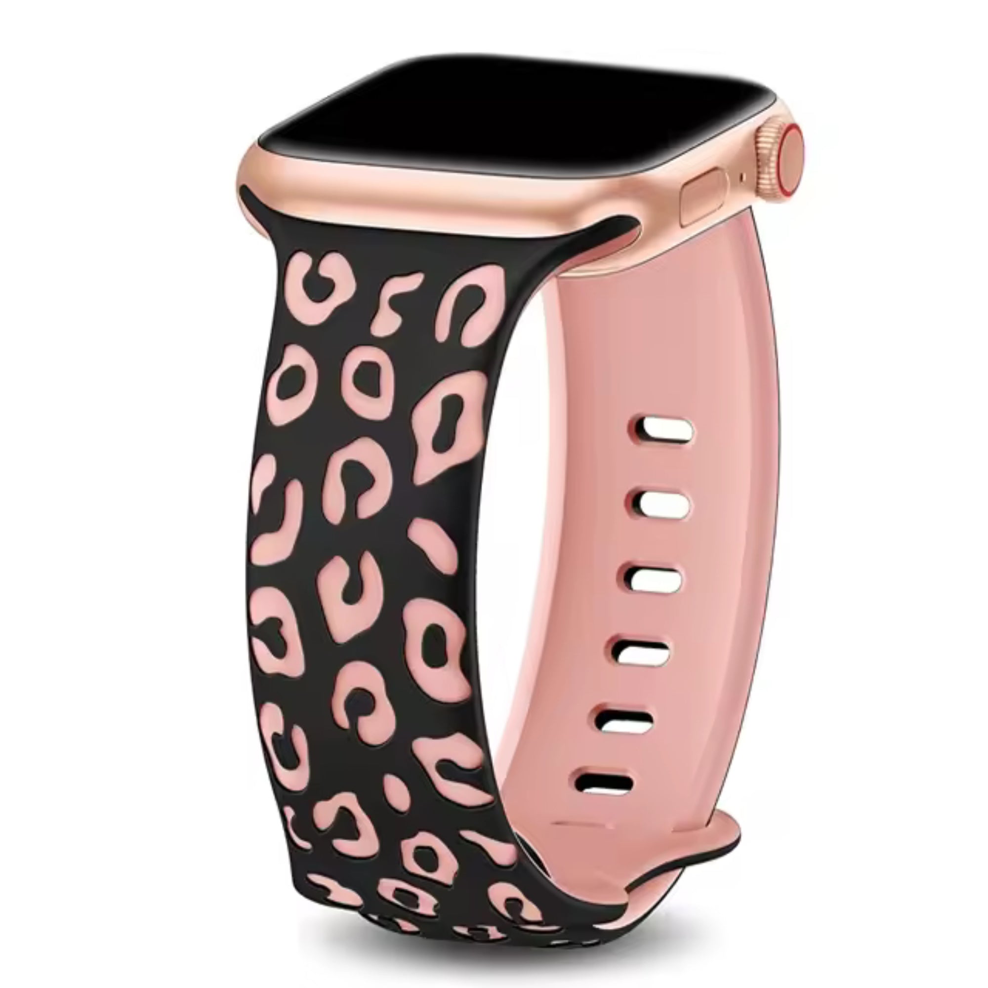 Apple Watch siliconen panter bandje - zwart roze