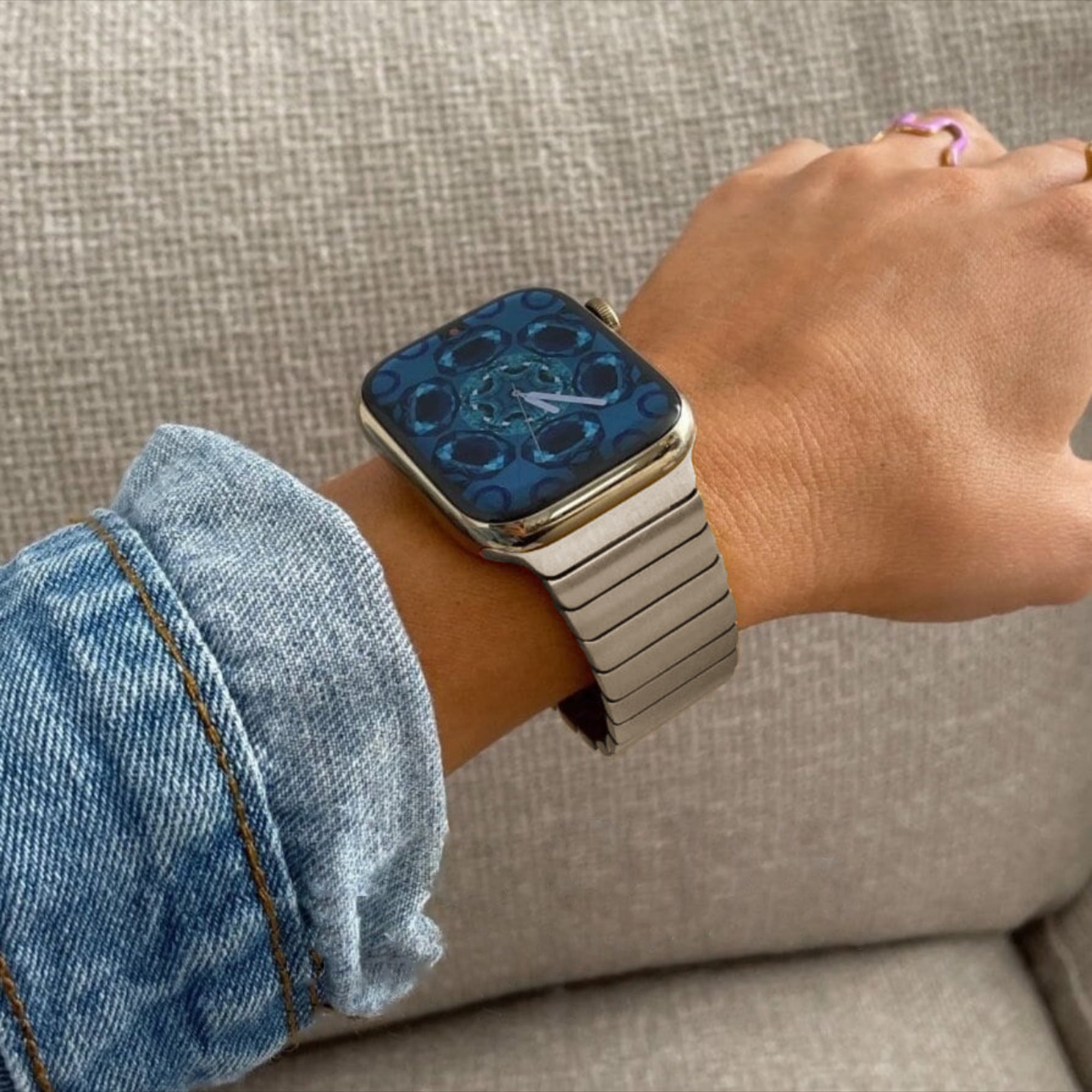 Apple Watch stalen link band - starlight