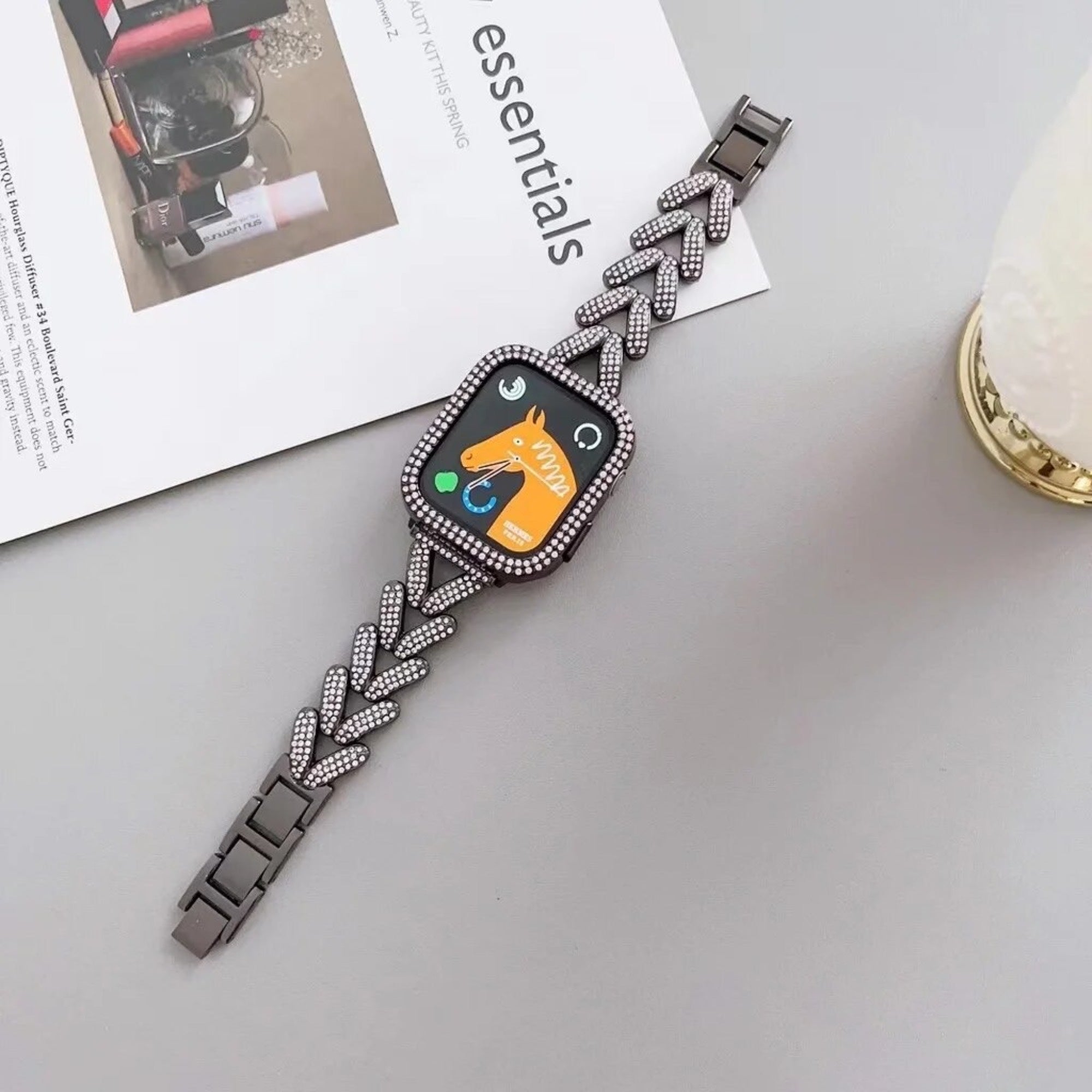 Apple Watch diamond V bandje - zwart