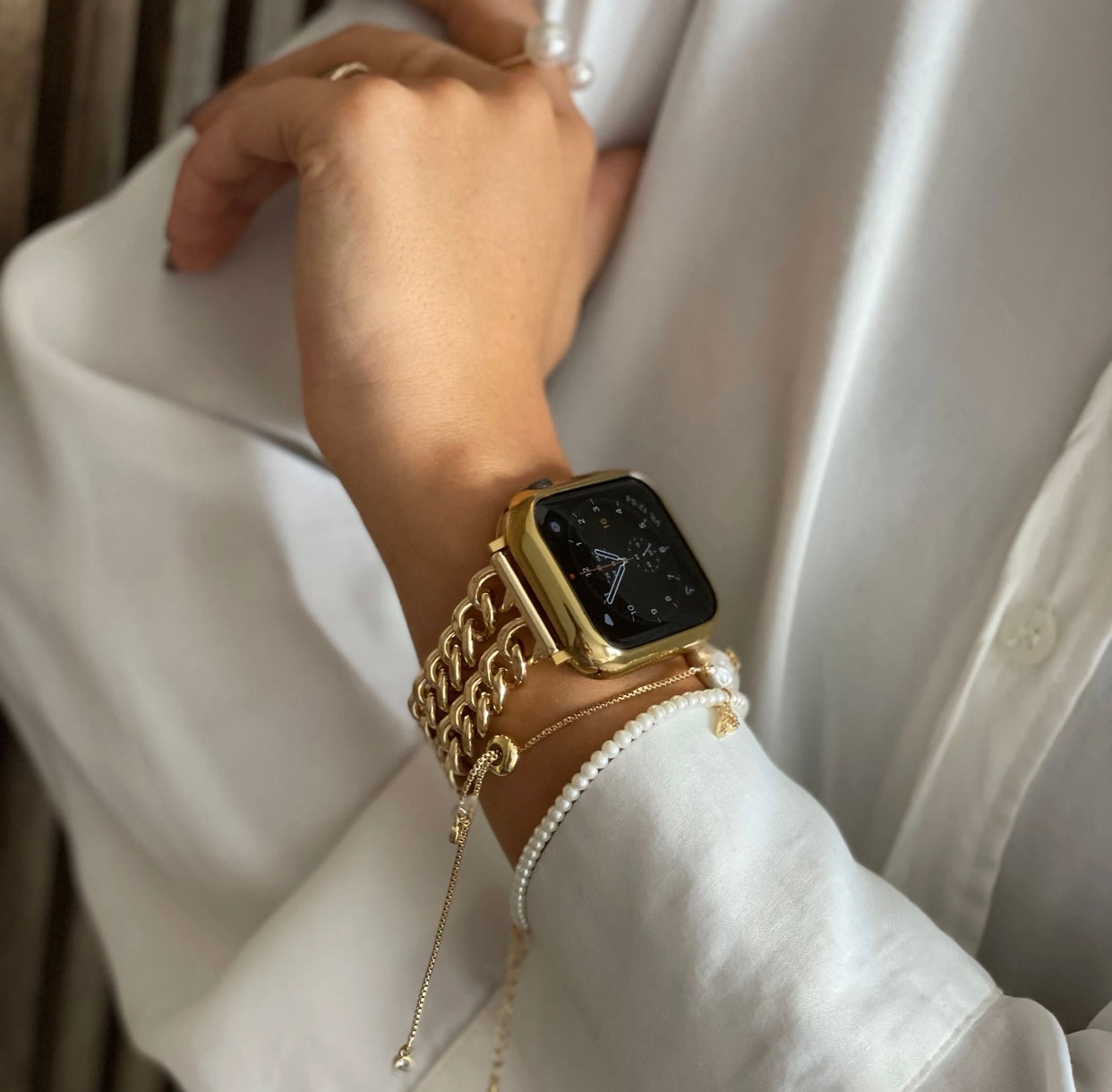 Apple Watch dubbel ketting schakel bandje - goud