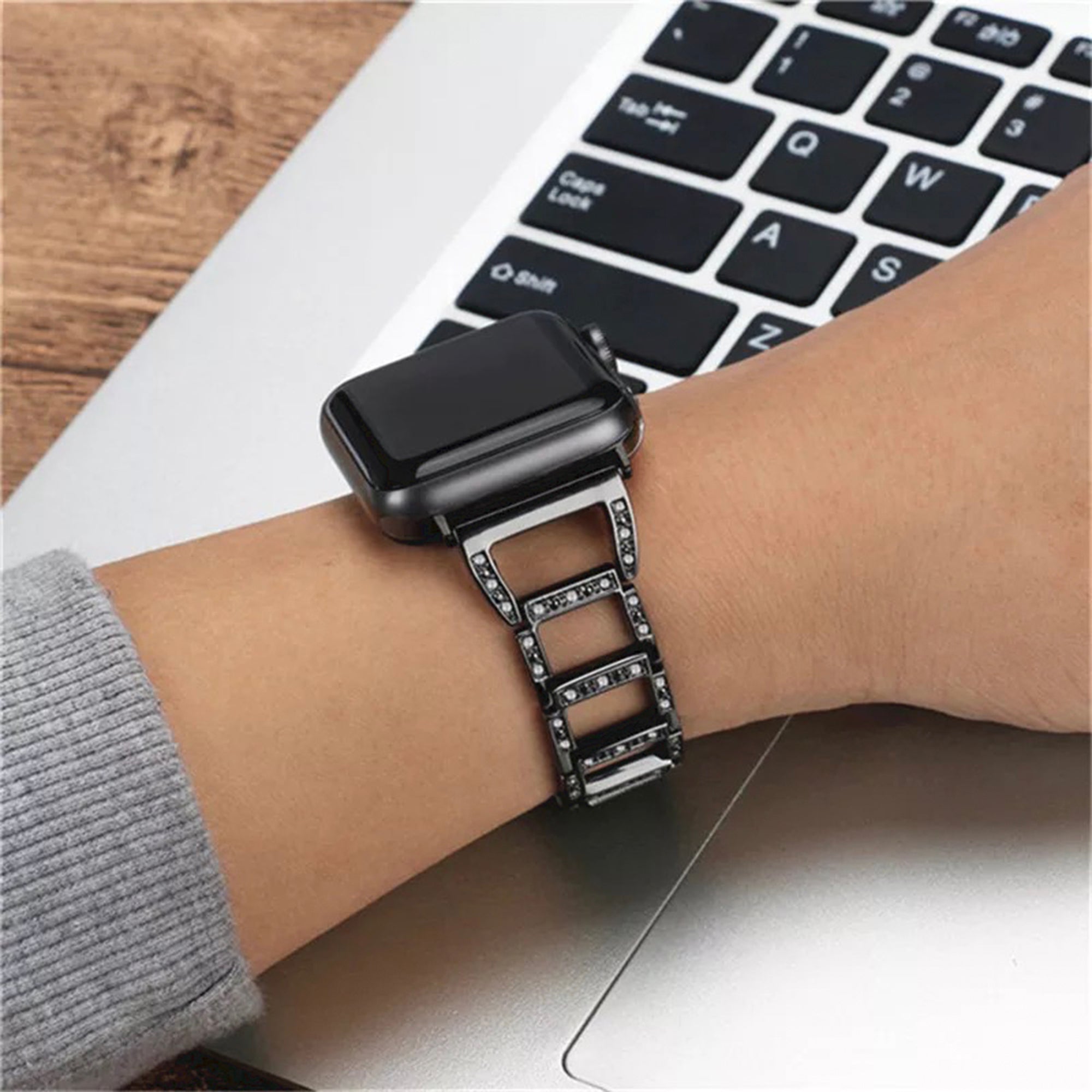 Apple Watch diamond open schakel bandje - zwart