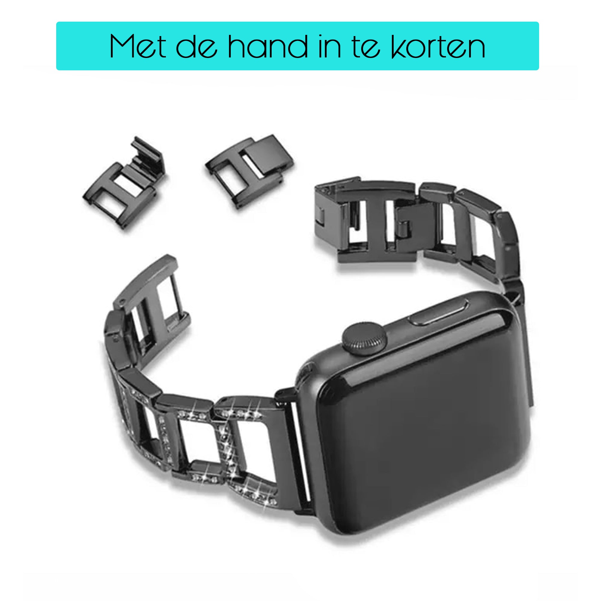 Apple Watch diamond open schakel bandje - zwart