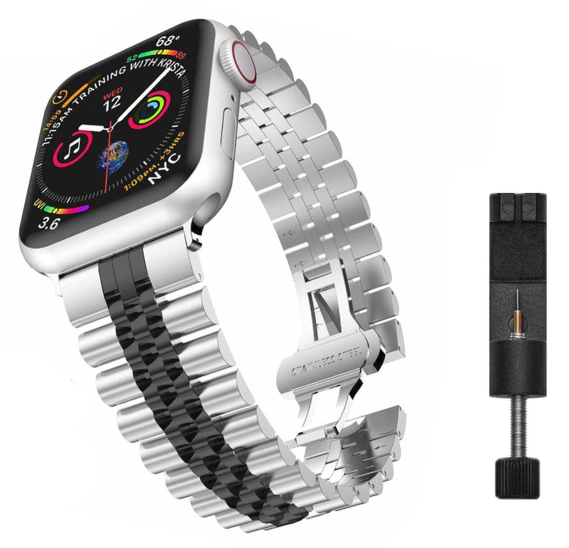 Apple Watch Stahl-Jubiläumsarmband – Silber Schwarz