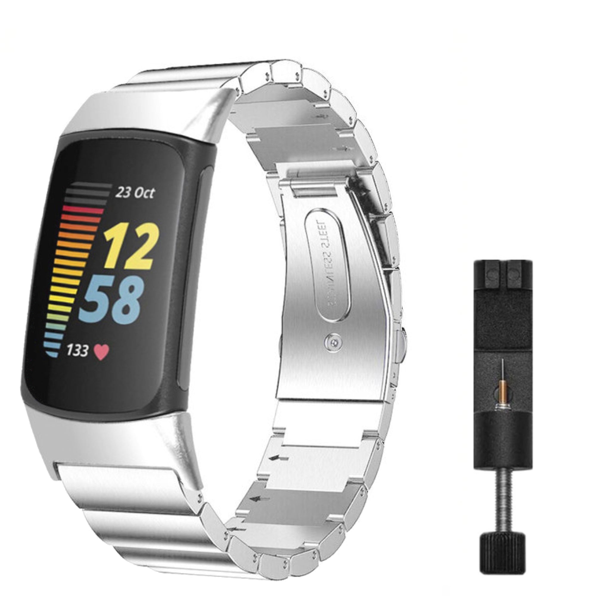 Fitbit Charge 5/6 Stahlgliederarmband – Silber