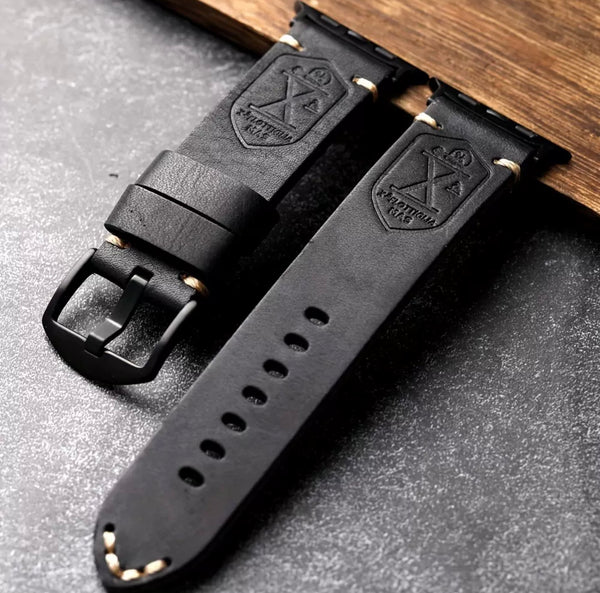 Apple Watch leren vintage band met zwarte elementen - zwart