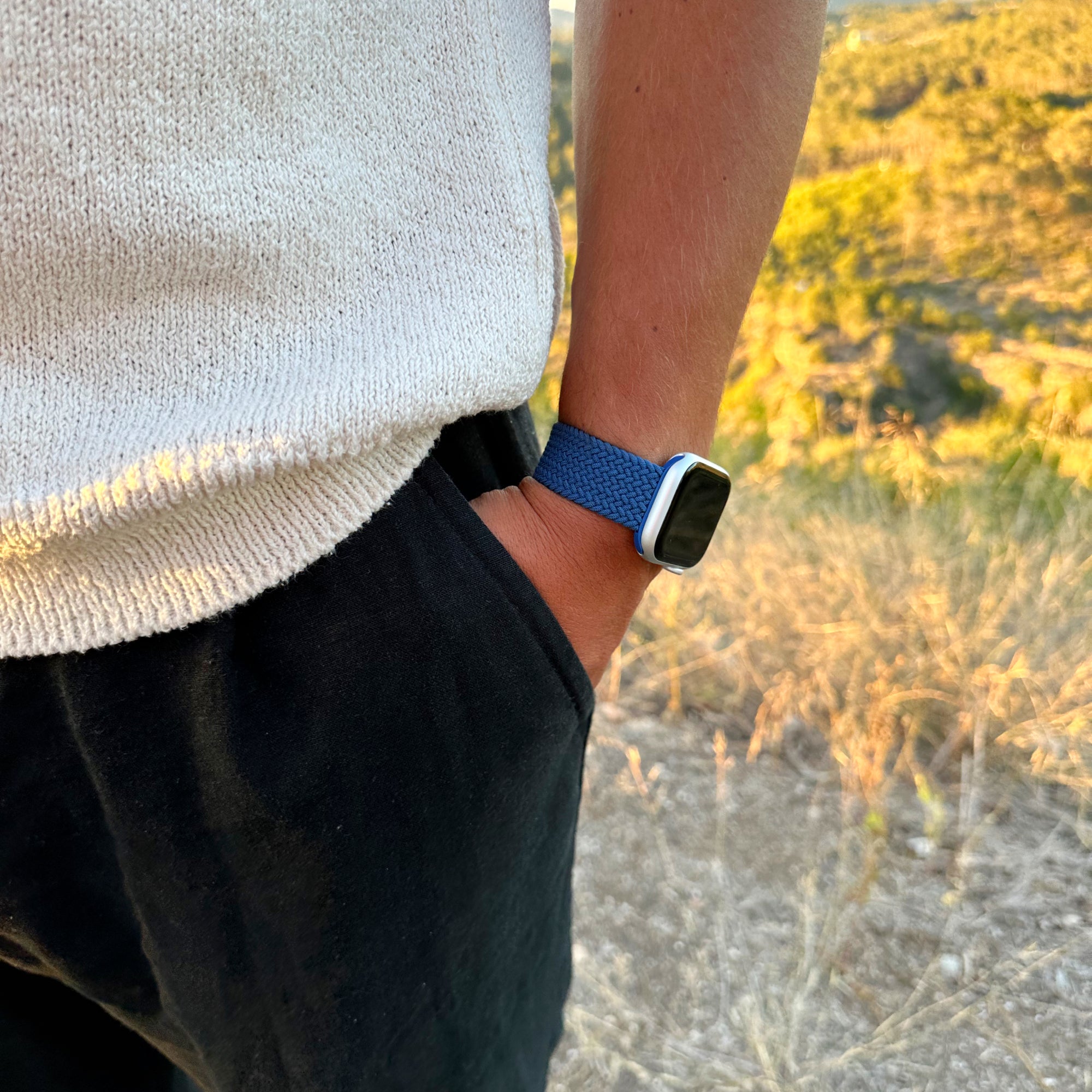 Apple Watch gevlochten loop verstelbaar - zeeblauw