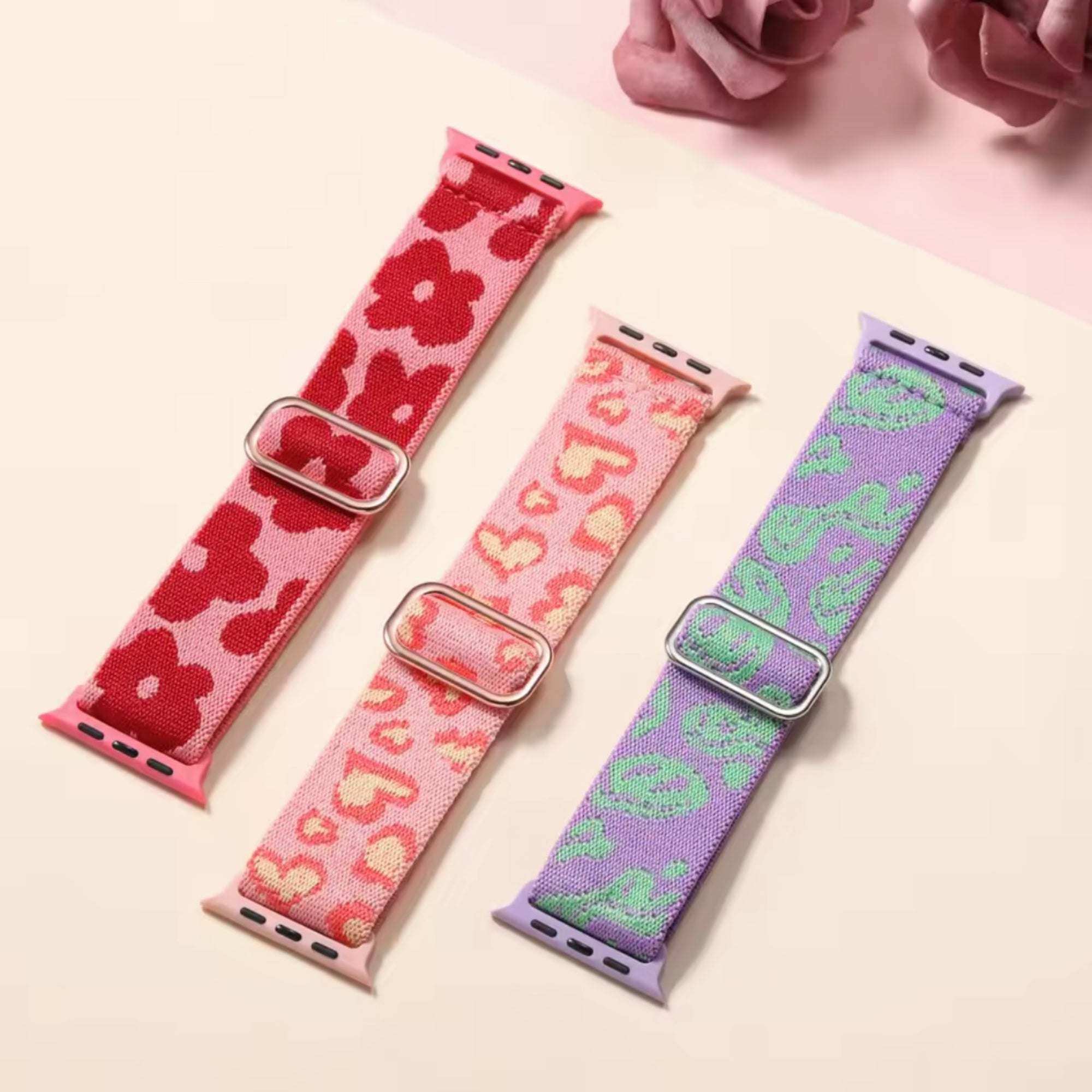 Apple Watch nylon strap adjustable - red flowers