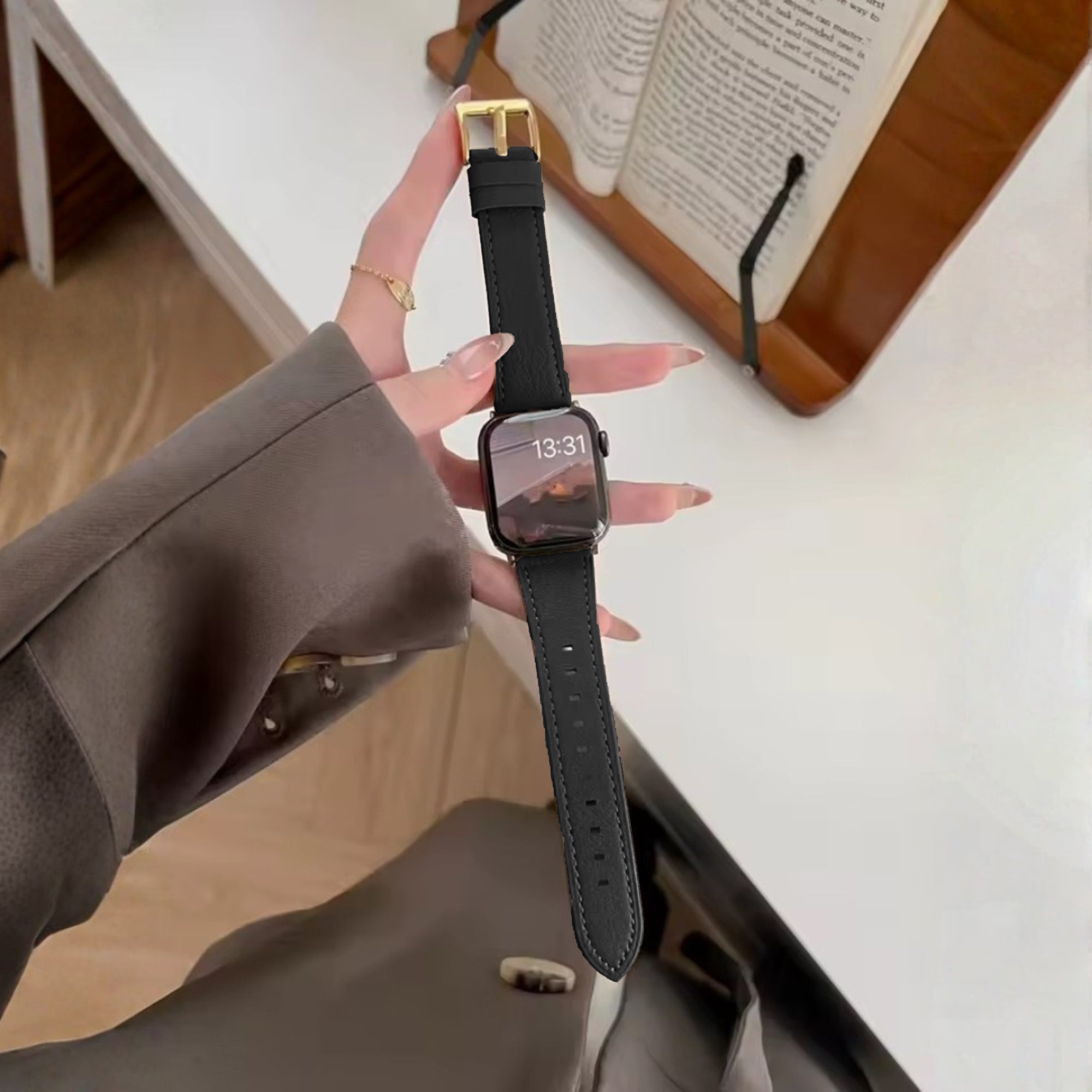 Apple Watch leren inspired band - zwart
