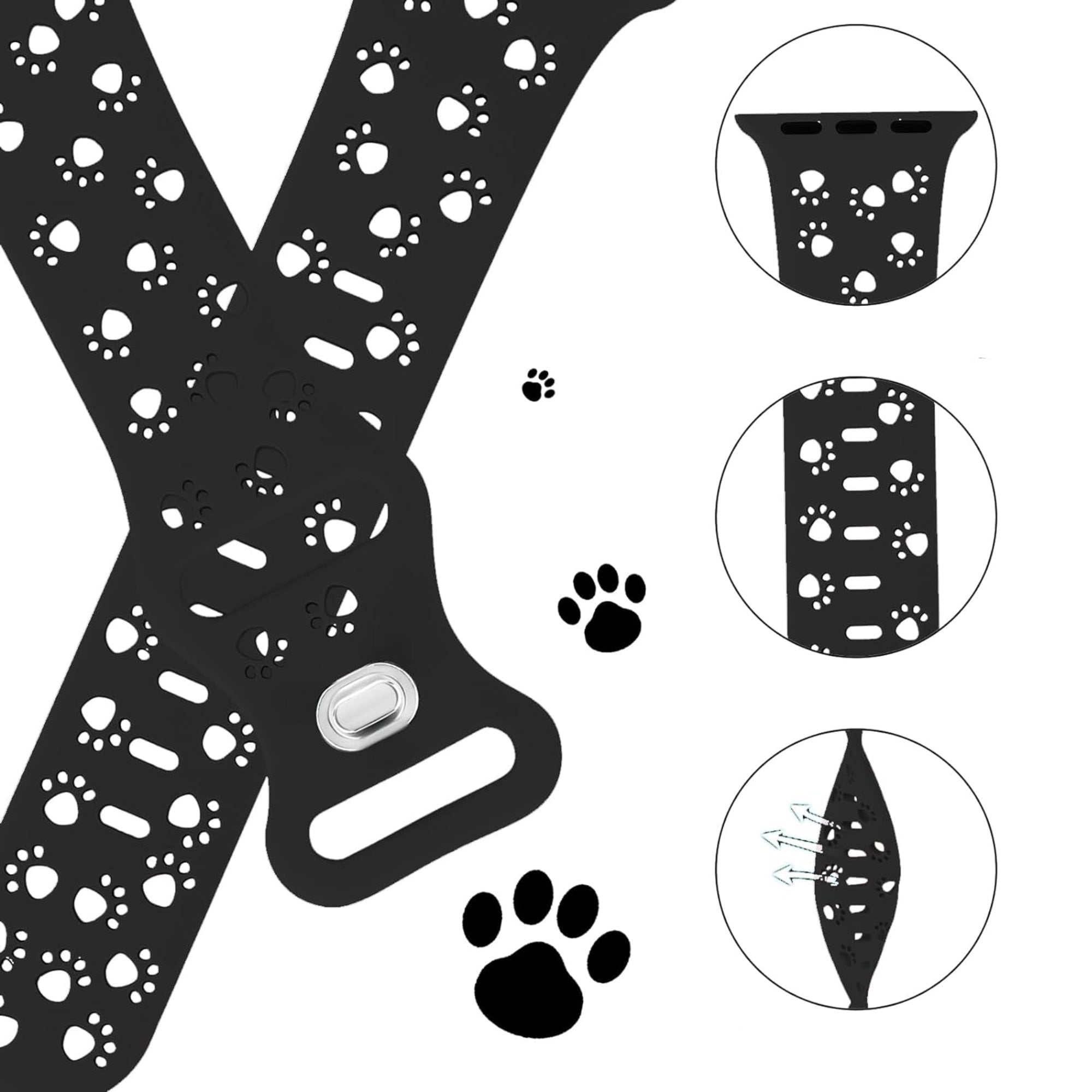 Apple Watch silicone dog paw strap - black