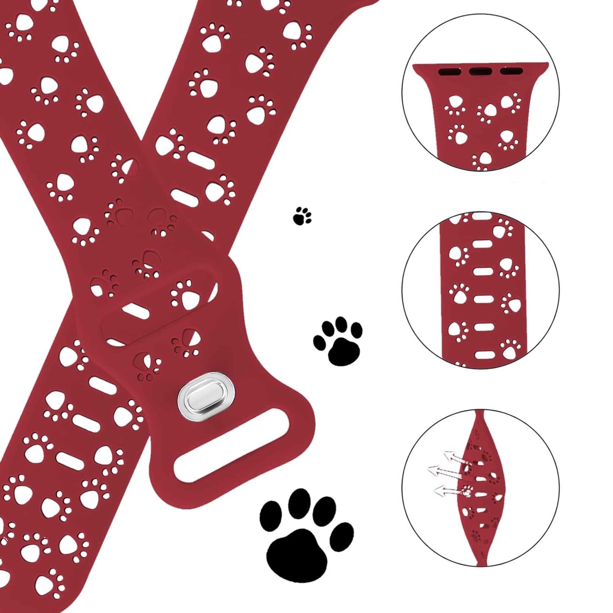 Apple Watch silicone dog paw strap - red