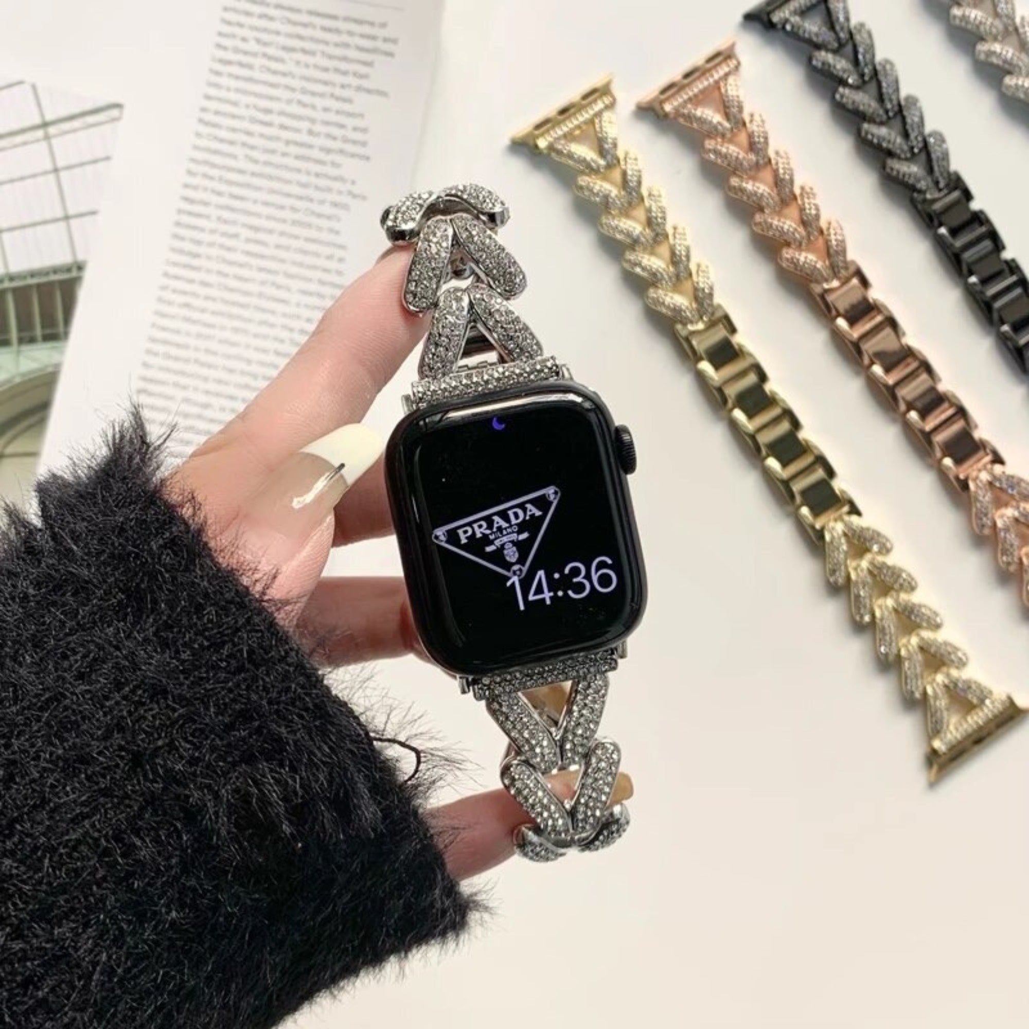 Apple Watch diamond V bandje - zilver