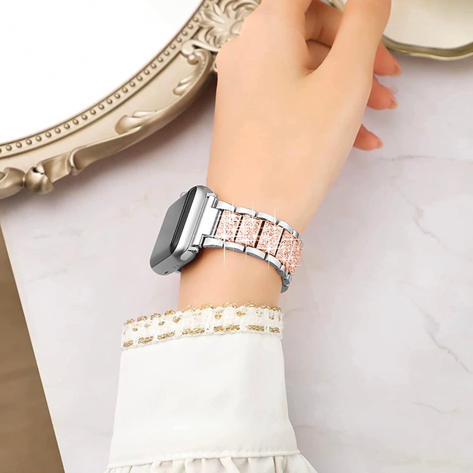 Diamant-Gliederarmband für die Apple Watch – Silberrose