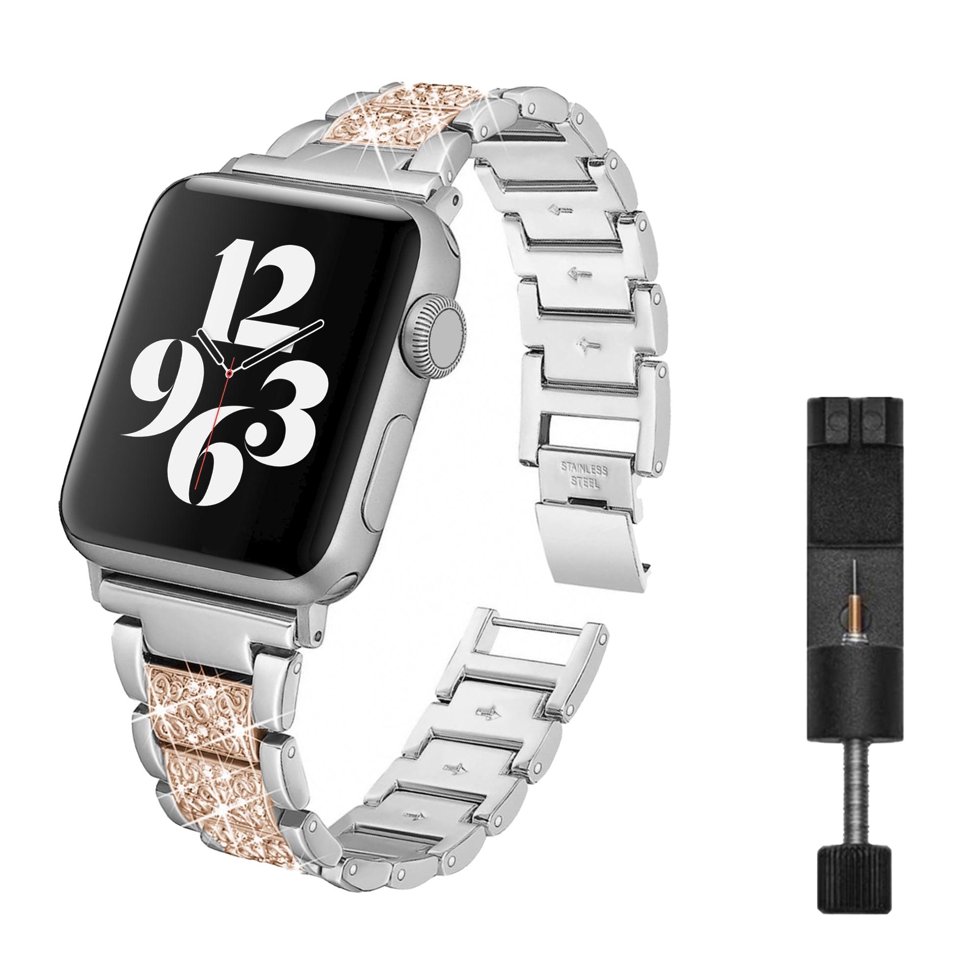 Diamant-Gliederarmband für die Apple Watch – Silberrose