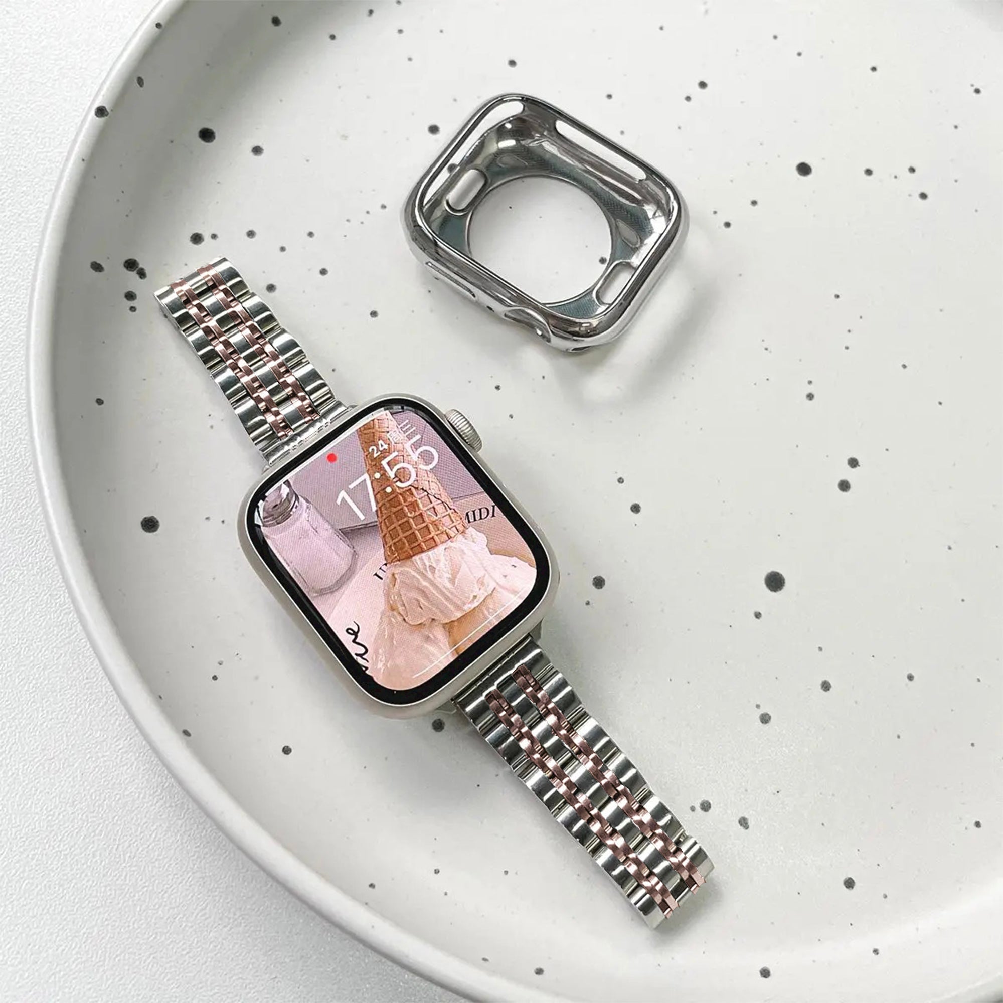 Apple Watch slim inspired bandje - zilver rosé