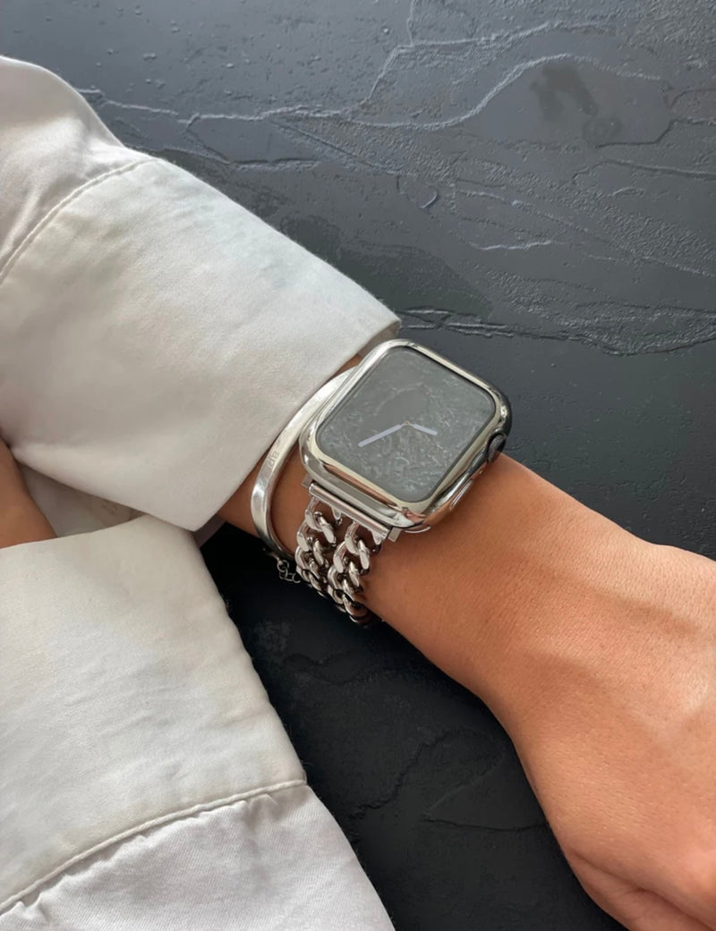 Apple Watch dubbel ketting schakel bandje - zilver