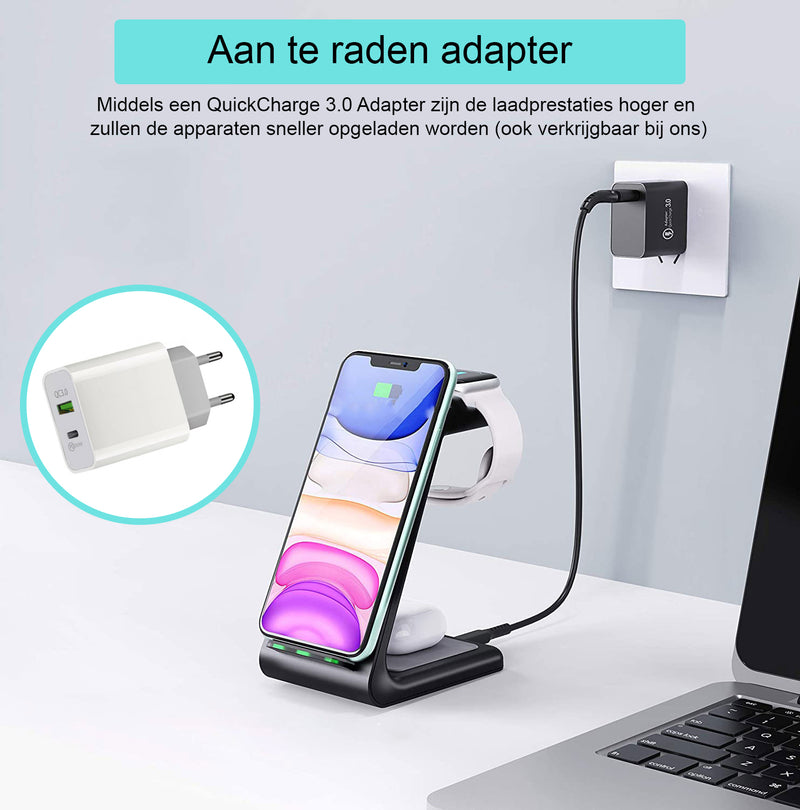 3 in 1 draadloos oplaad dock - zwart