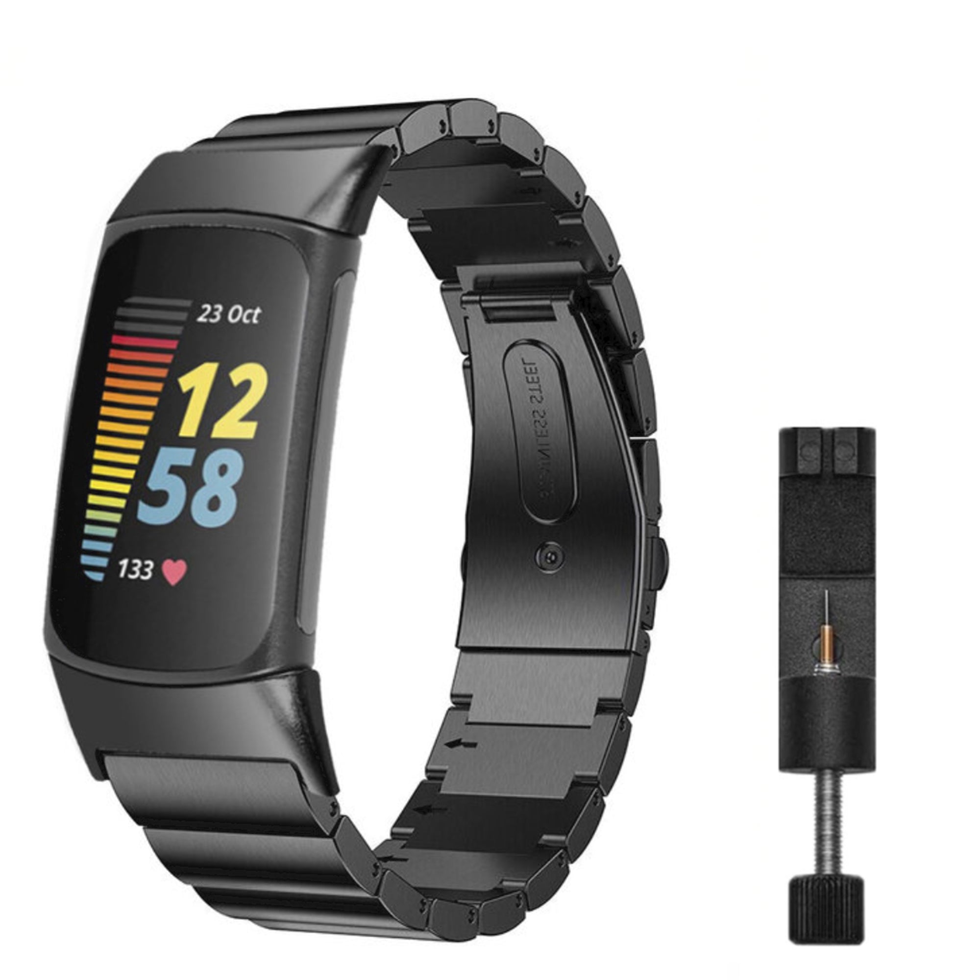 Fitbit charge 5/6 stalen schakelband - zwart