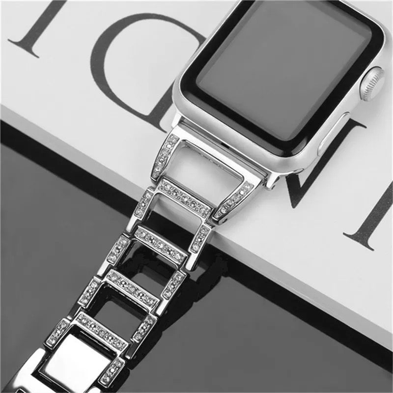 Apple Watch diamond open schakel bandje - zilver