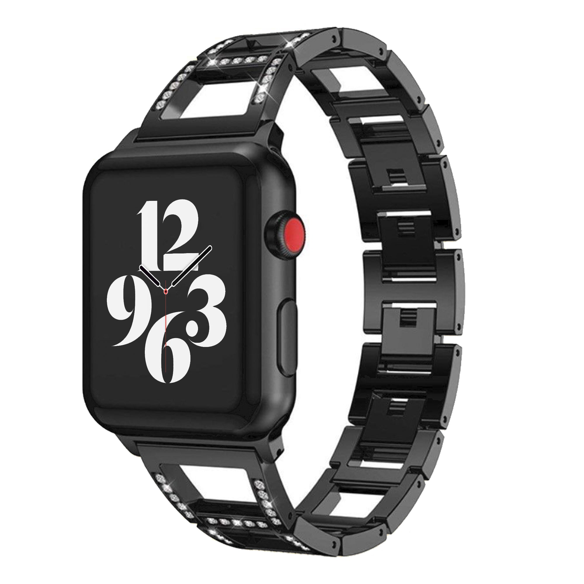 Offenes Gliederarmband für die Apple Watch mit Diamanten – Schwarz