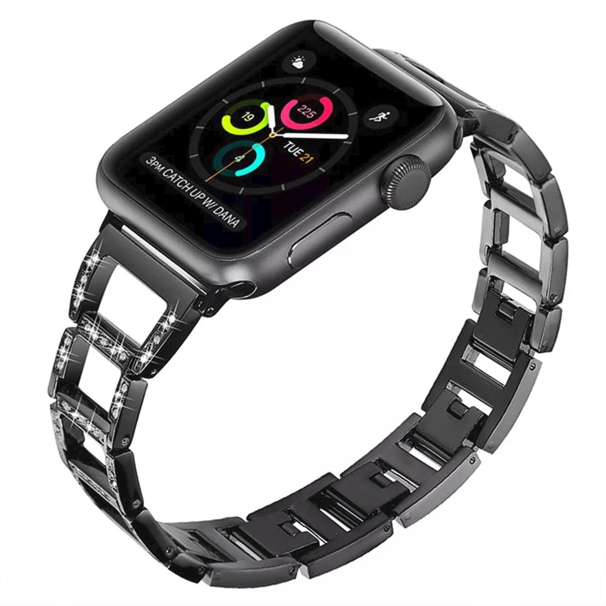 Offenes Gliederarmband für die Apple Watch mit Diamanten – Schwarz