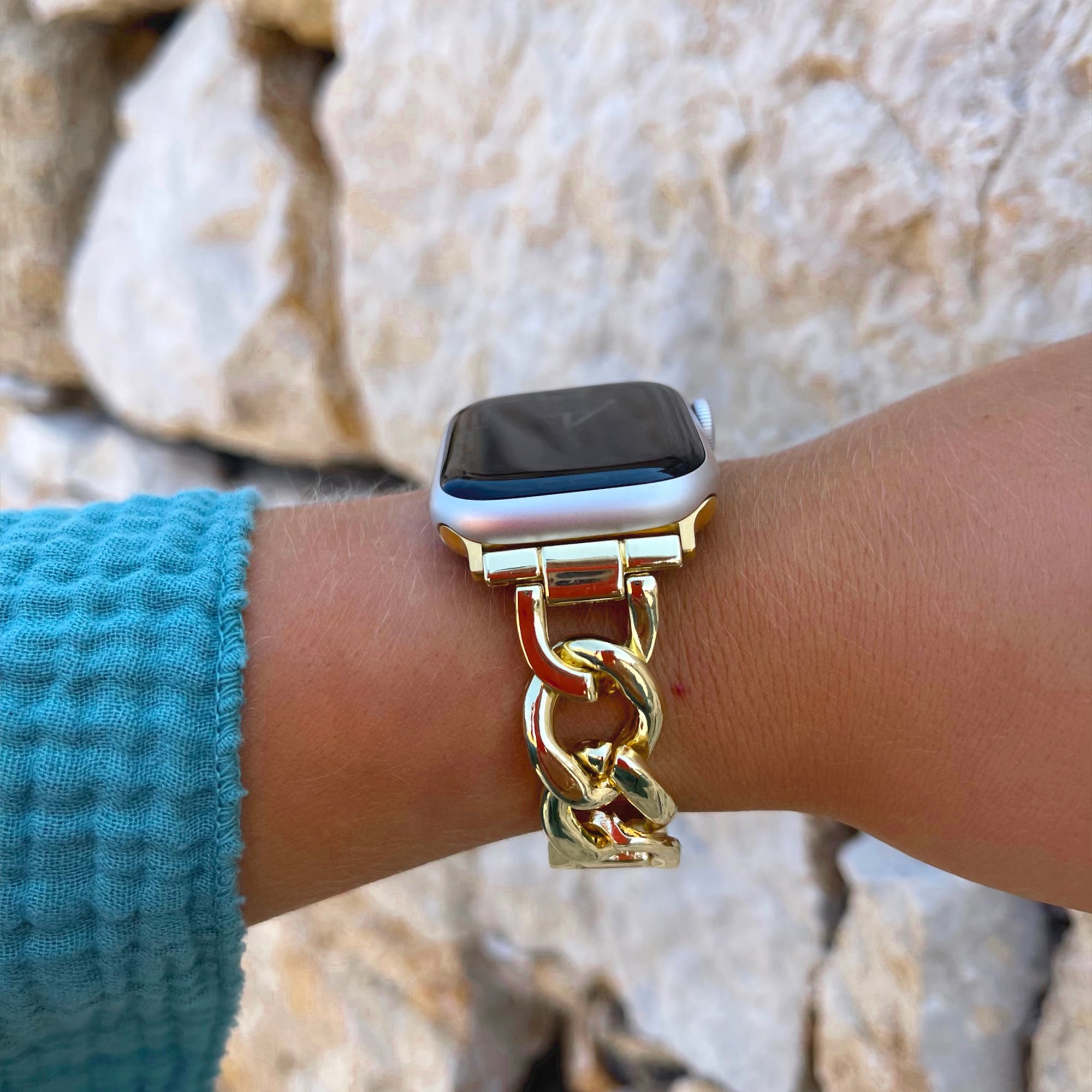 Apple Watch ketting schakel bandje Goud - Main Image