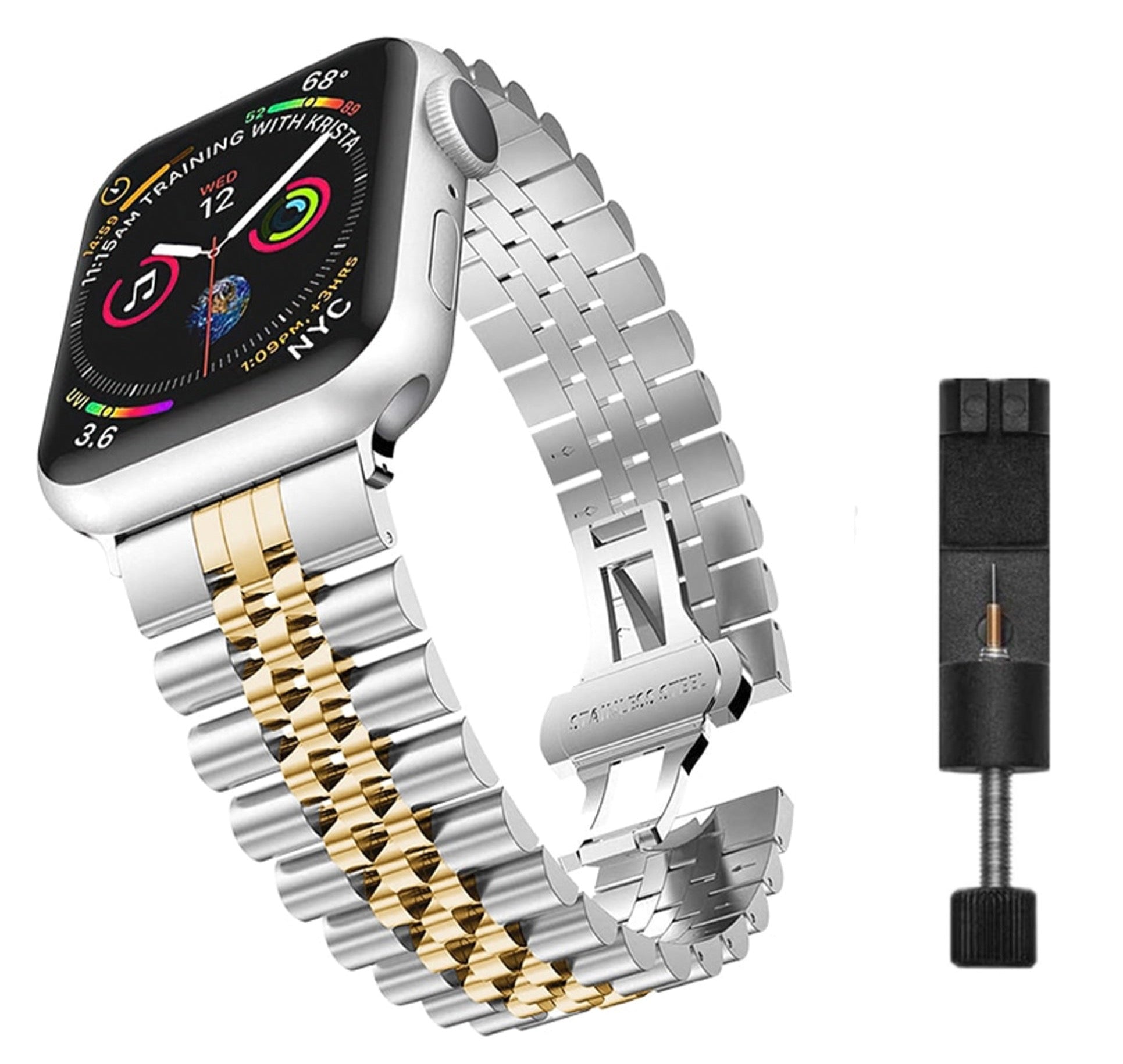 Jubiläumsarmband für die Apple Watch aus Stahl – Silbergold